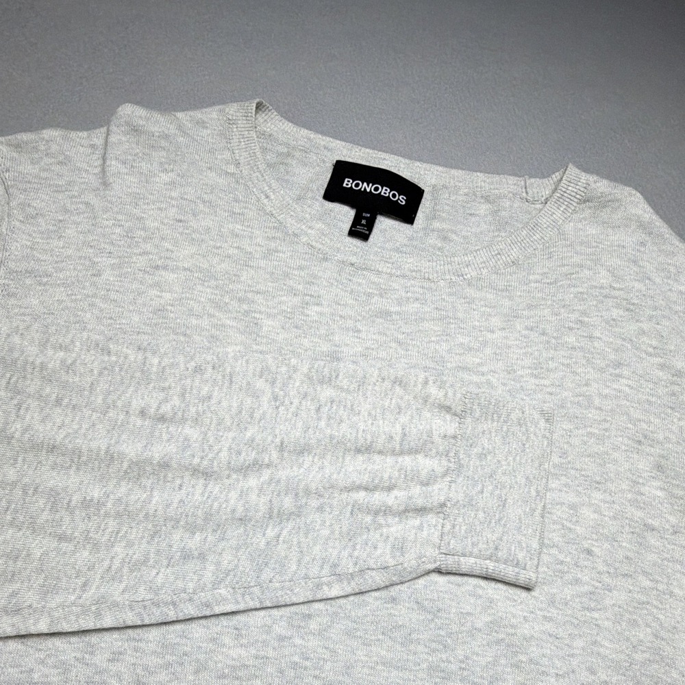 Bonobos Men's Gray Crewneck Pullover Sweater XL Slim Knit Cotton Pocket